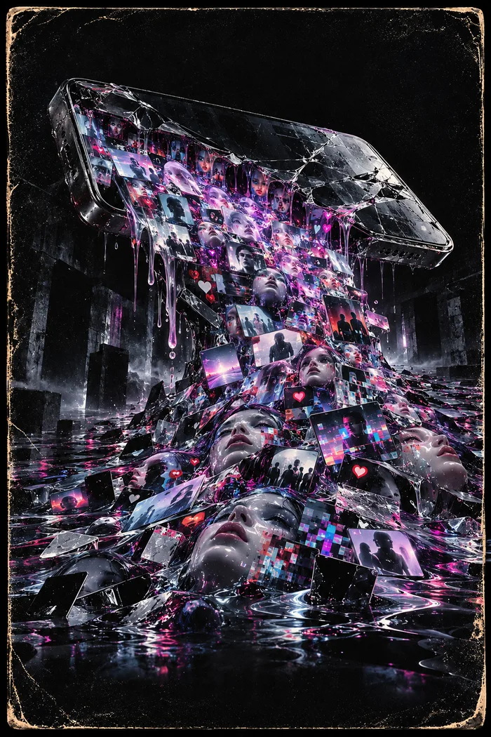 Corrupted synthetic-media artwork for iSlop